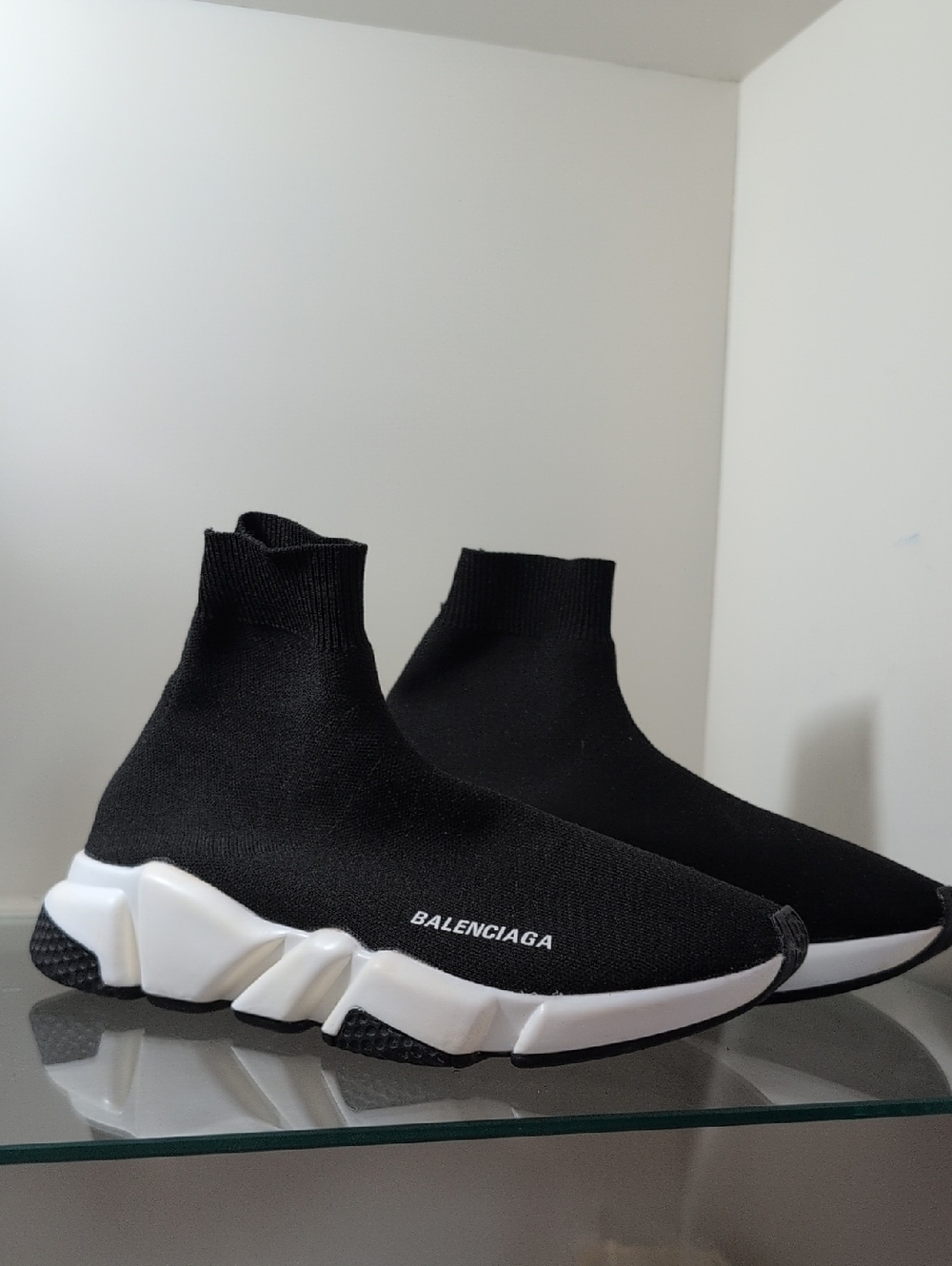 Balenciaga Black Knit Sock Sneakers with White Chunky Sole